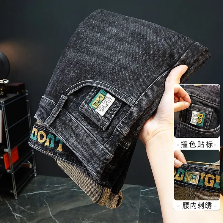 2025夏季牛仔裤男士薄款弹力修身直筒裤刺绣潮流男裤裤子百搭休闲
