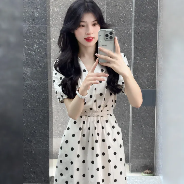 【现货+运补】法式波点巨好看收腰显瘦独特漂亮绝美长裙3859