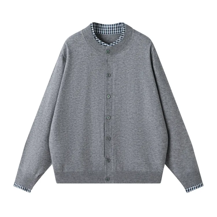 秋冬男式毛衣假两件开衫高级感潮时尚学院风宽松针织开衫毛衣外套