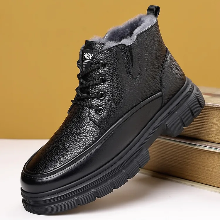 高帮棉鞋男真皮2025冬季新款男士加绒保暖雪地靴防滑中老年爸爸鞋