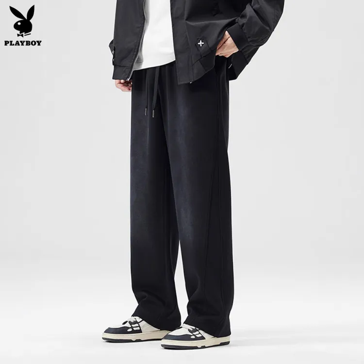 PLAYBOY花花公子美式直筒休闲裤子秋冬潮男新款加绒宽松运动长裤