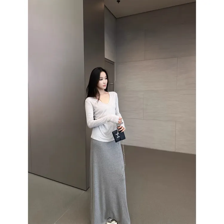 包臀半身女夏季垂感宽松百搭软糯休闲简约灰色灰色半身裙