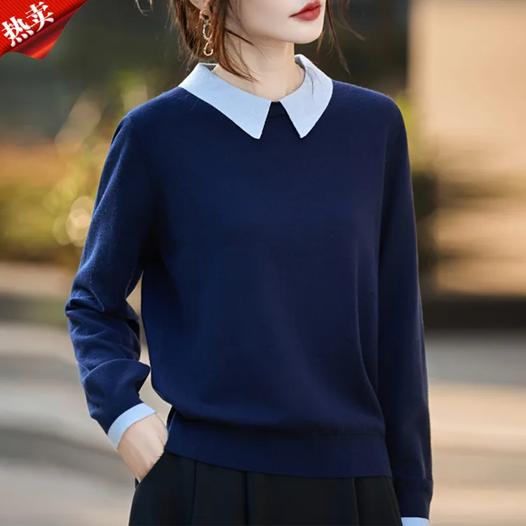 品牌2025秋冬薄款POLO领女士衫时尚洋气毛衣针织衫女装长袖上衣