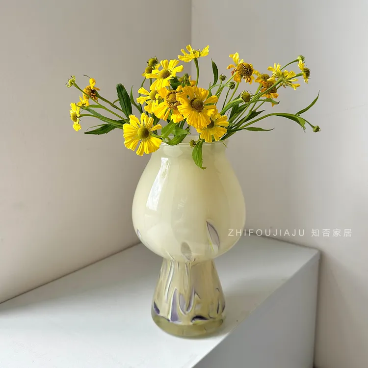 奶油风郁金香花瓶高级感2025热卖中古芬顿琉璃水培鲜花器轻奢摆件