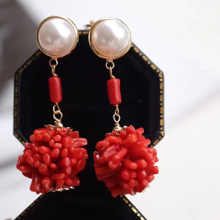 非金属珐琅耳饰 天然红珊瑚耳饰无优化