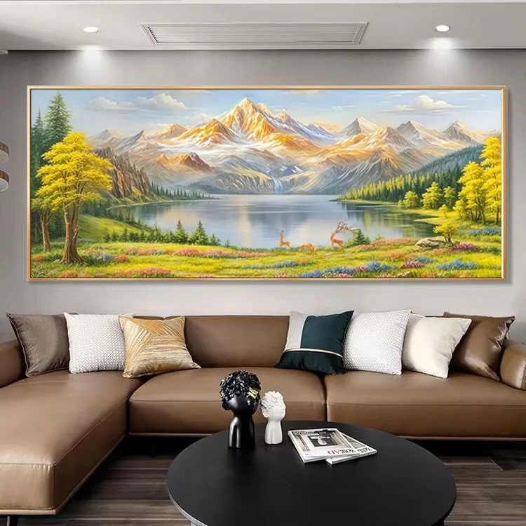 客厅金山聚宝盆山水画钢化膜平面装饰画客厅沙发背景墙办公室挂画