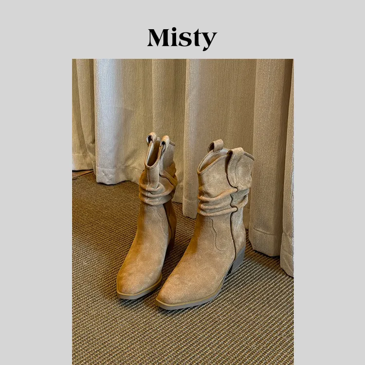 Misty雾屿女鞋|34-39码|4.5cm|2025爆款反绒热辣风百搭粗跟时装靴