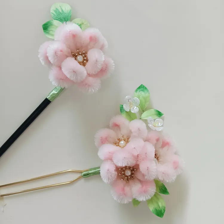 非遗绒花发簪汉服配饰生日礼物原创古风头饰发钗