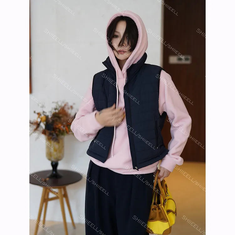 SHIIEELL【无束缚】美式复古蓝雾感宽松抽绳棉服马夹W8241