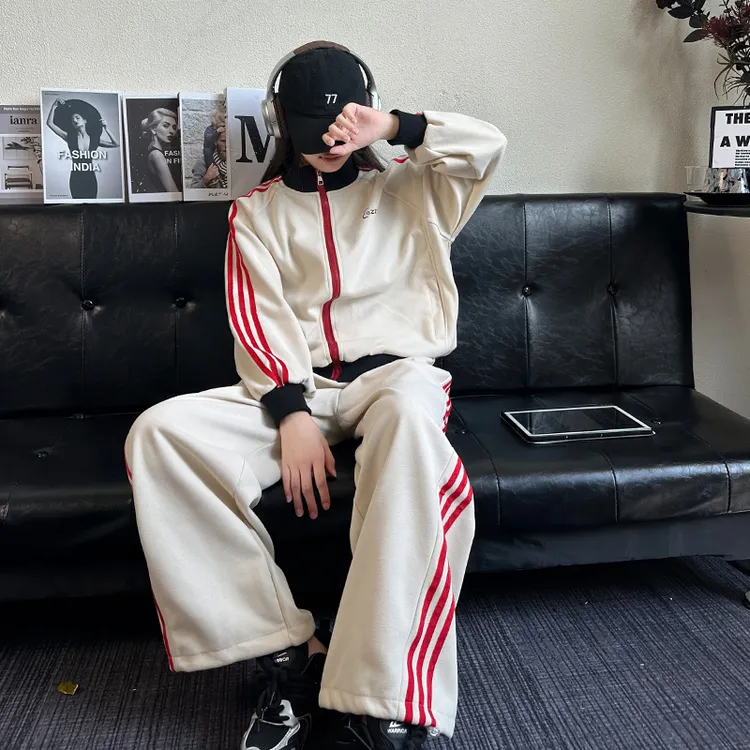 女大童秋季拉条套装2025初中生女孩休闲外套洋气韩版宽松运动裤子