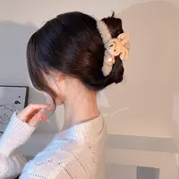 秋冬款卡通抓夹可爱小熊鲨鱼夹毛绒发夹后脑勺蝴蝶结发卡发饰1987