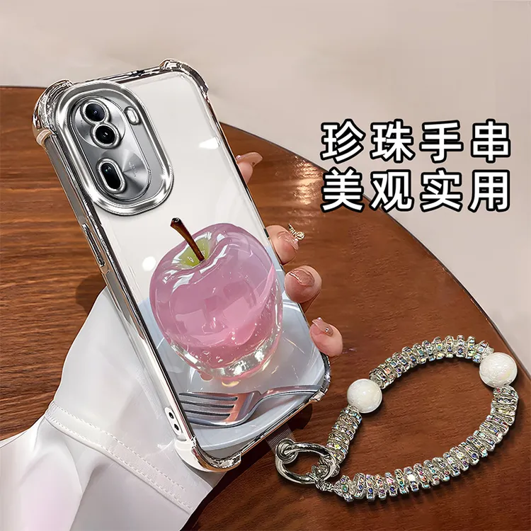 适用于【OPPO】Reno11时尚创意水晶苹果全包电镀四角防摔手机壳女