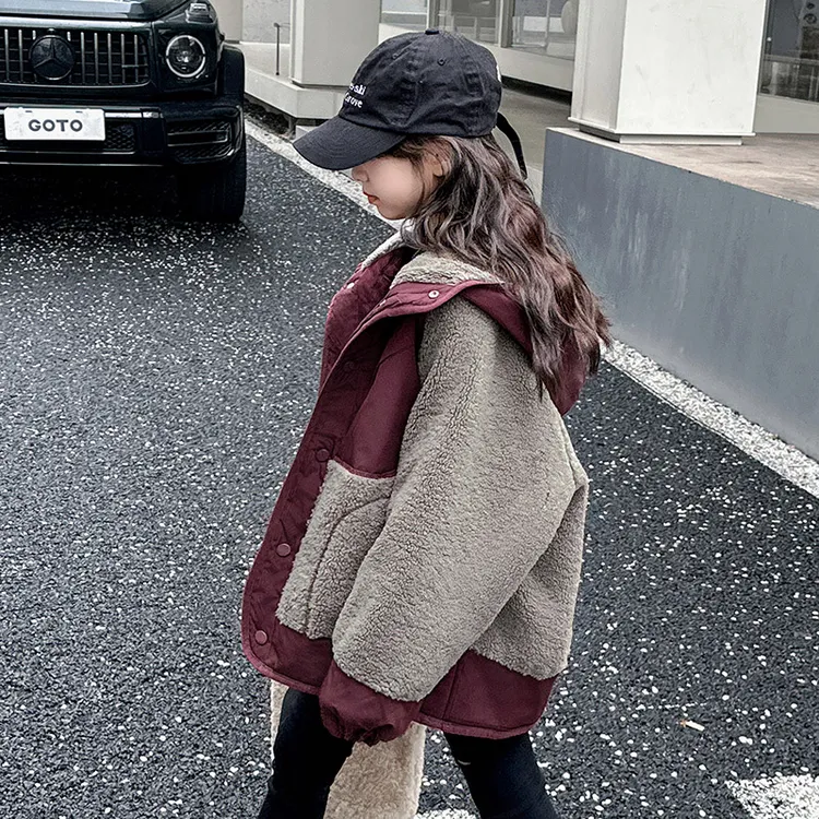 休闲风秋冬排扣拼色毛毛衣冬季普通外套洋气百搭女童童装2025冬季