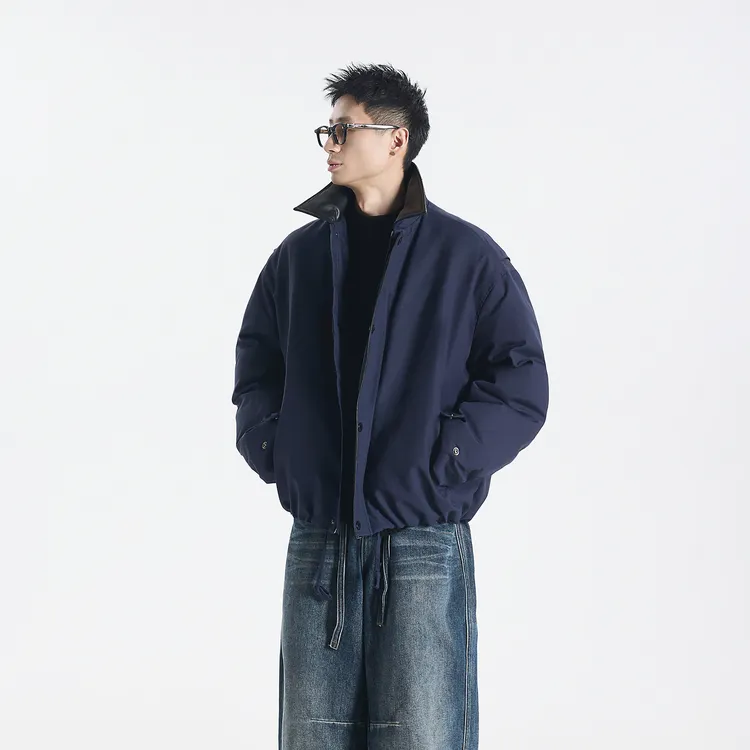 GCCDUPE77『斑斓海』90新国标白鸭绒全棉拼接植鞣皮新贵老钱羽绒服