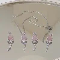 SG1903-［锆石流苏葫芦项链］锆石镶嵌粉玛合金项链均有瑕多样发