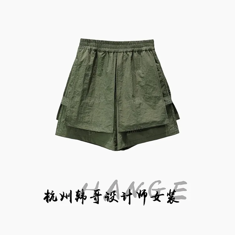 【韩哥女装】夏季军绿色肌理感运动休闲速干短裤7920
