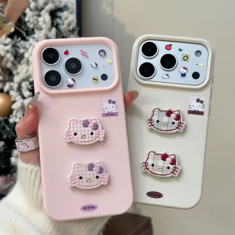 雅天立可爱立体格纹kitty适用iPhone17/15手机壳华为vivo小米oppo