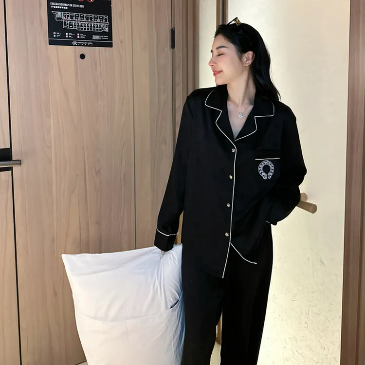 情侣睡衣女春秋季长袖长裤高级感提花大牌克罗男士睡衣家居服套装