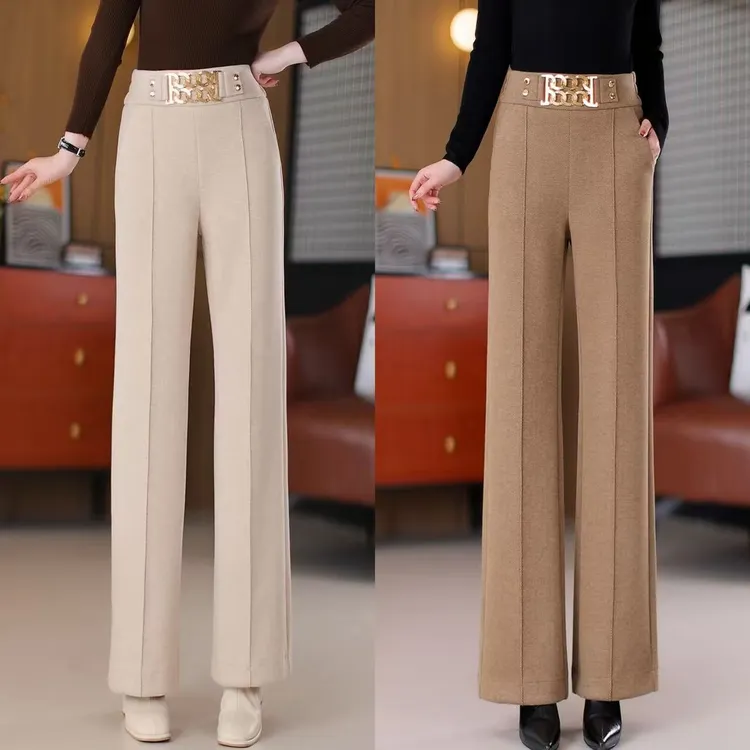 桑蚕丝羊毛气质阔腿裤垂感秋冬显瘦休闲裤显瘦直筒裤高腰长裤女
