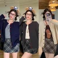 爱心扣长袖针织开衫毛衣设计感时尚百搭2025秋冬大码女装新款休闲