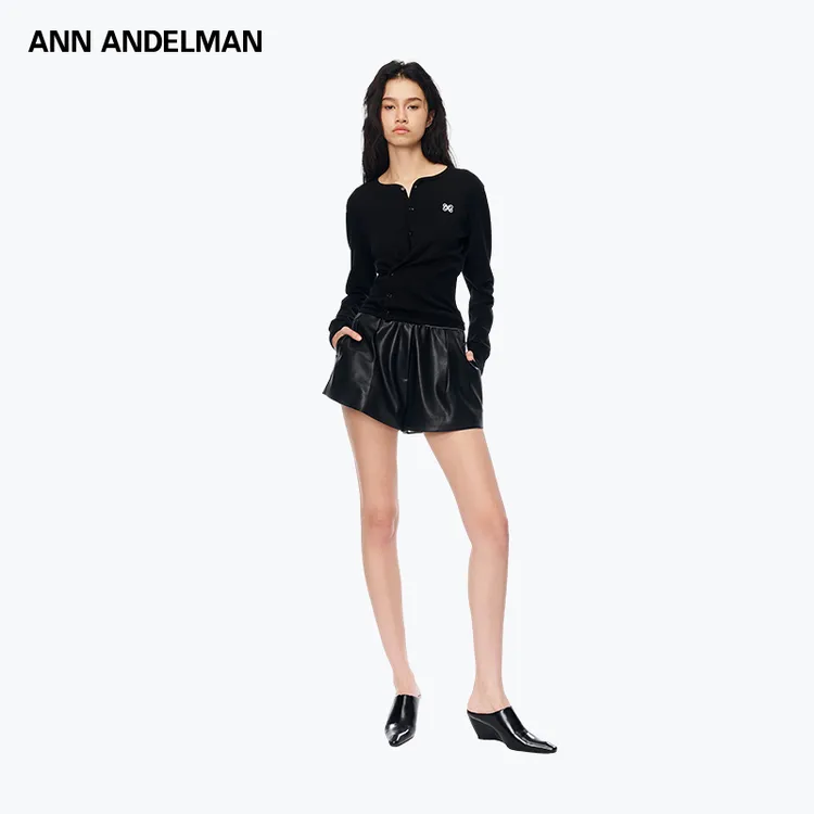 【明星同款】ANN ANDELMAN 修身长袖T恤设计感堆褶针织不规则开衫