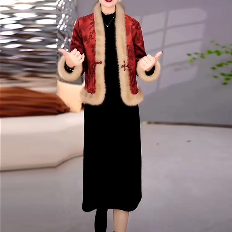 新中式加厚两件套连衣裙2025秋冬新款复古国风气质修身仙后套装裙