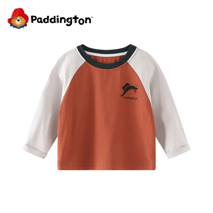 PADDINGTON/帕丁顿熊秋童装拼色t恤长袖T恤打底衫男女童宽松内搭