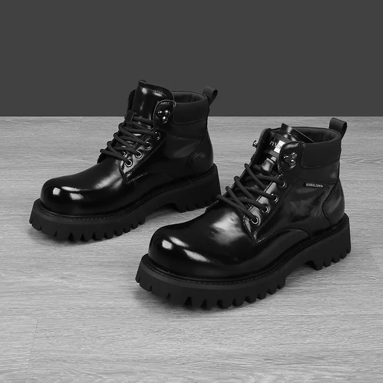 黑色男款增高男士真皮马丁靴秋冬款高帮鞋痞帅2025新款爆款棉鞋