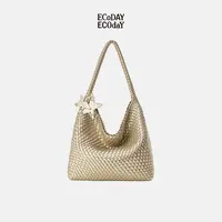 ECODAY原创设计秋季包包香槟色编织托特包大容量编织包通勤学生女