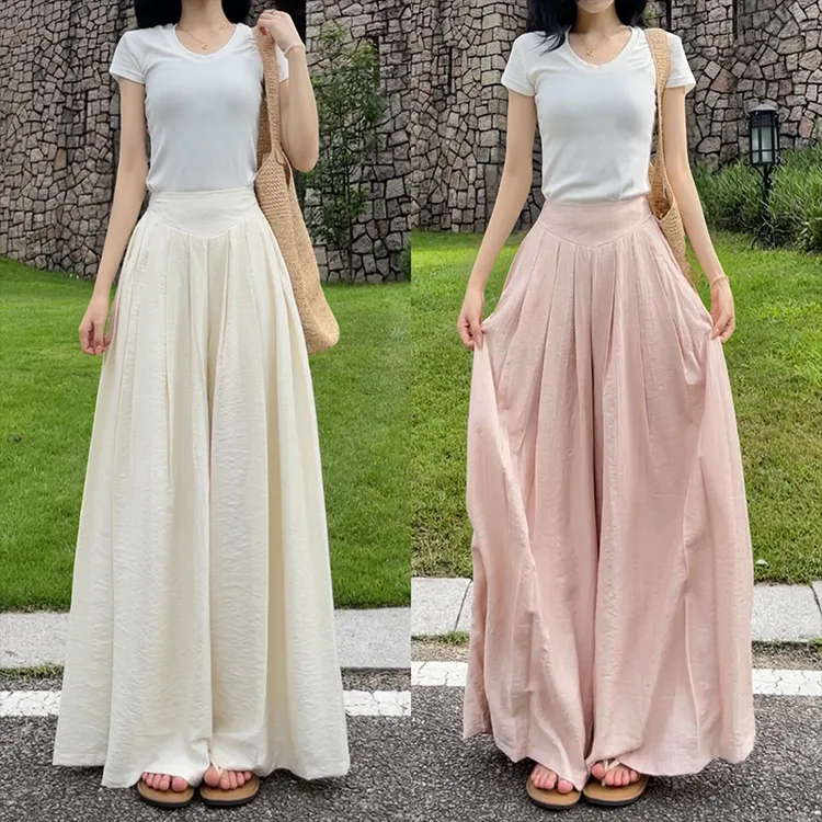 10556双绉纱垂感国风阔腿裤女2025夏季新款高腰显瘦冰爽抖抖裤