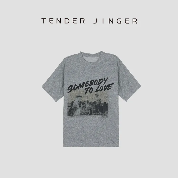 Tender Jinger做旧摇滚印花宽松短袖T恤T52HMD80628