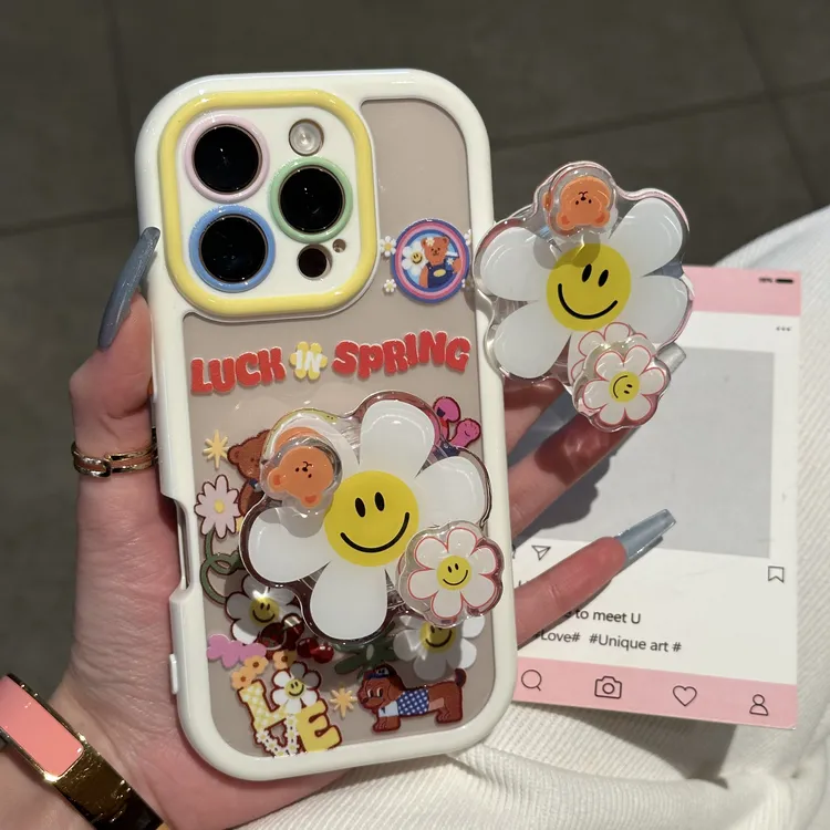 欧克里里涂鸦雏菊转转支架适用苹果16手机壳华为vivo小米15oppo套