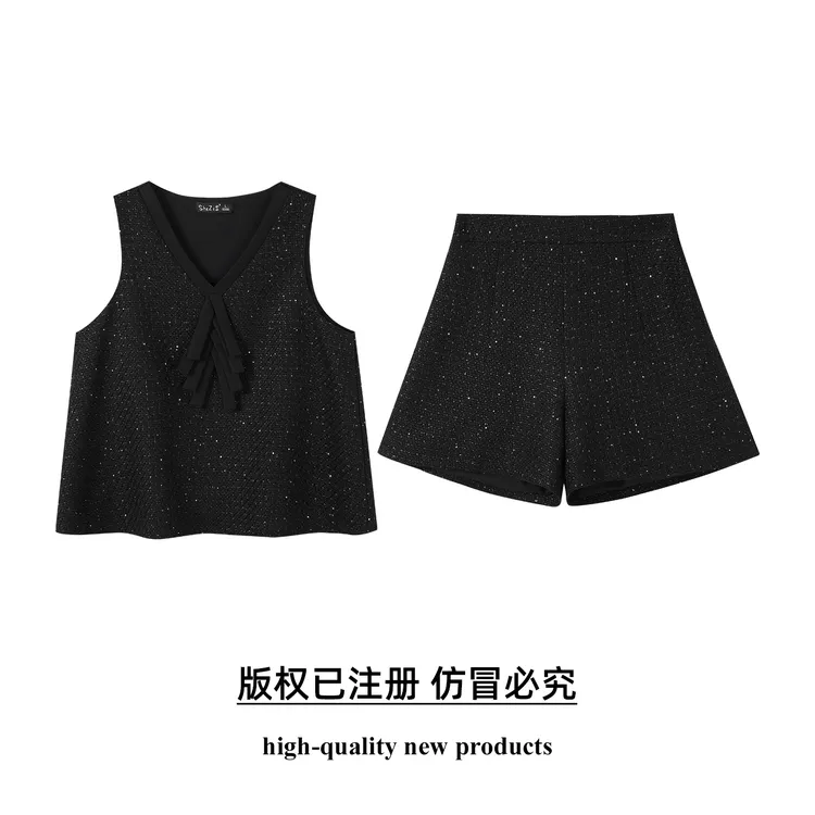 奢姿【茶香可颂】大码女装2025秋减龄小香风两件套胖妹妹背心裤套装