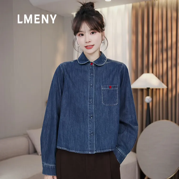 LMENY“怦然心动”元气感~圆角领爱心扣加厚磨毛牛仔衬衫25DC025