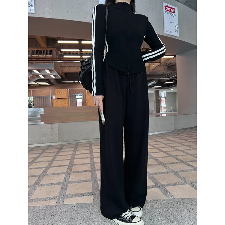 MYOU自制 150小个子黑色垂感铜氨丝舒适感高腰松紧腰直筒拖地裤女