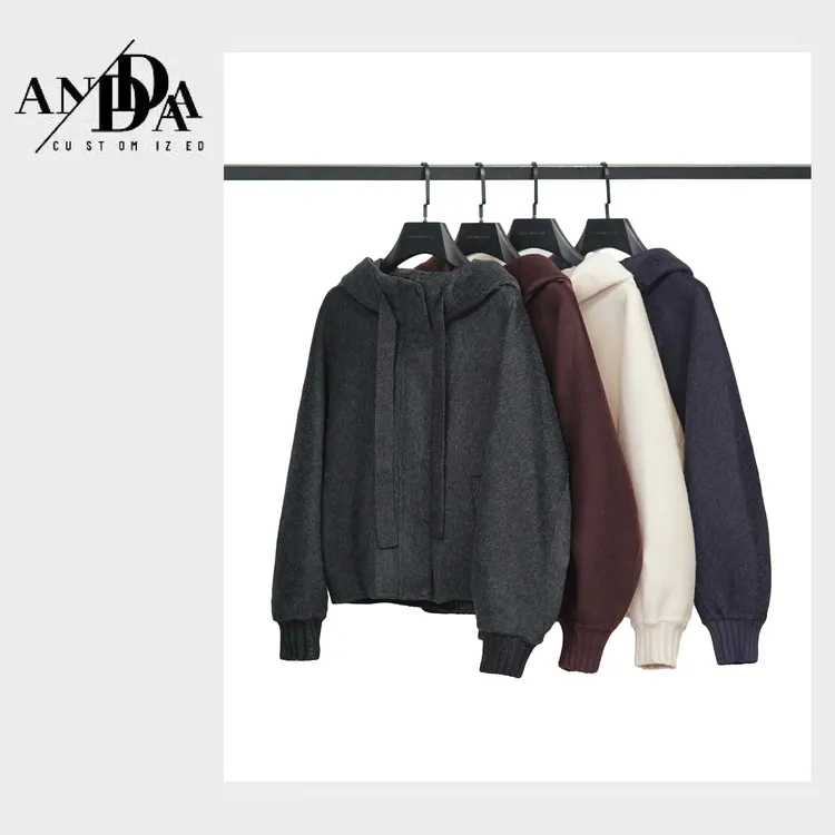 短款双面呢大衣拼接羽绒保暖连帽领秋冬装时尚新款百搭休闲女装