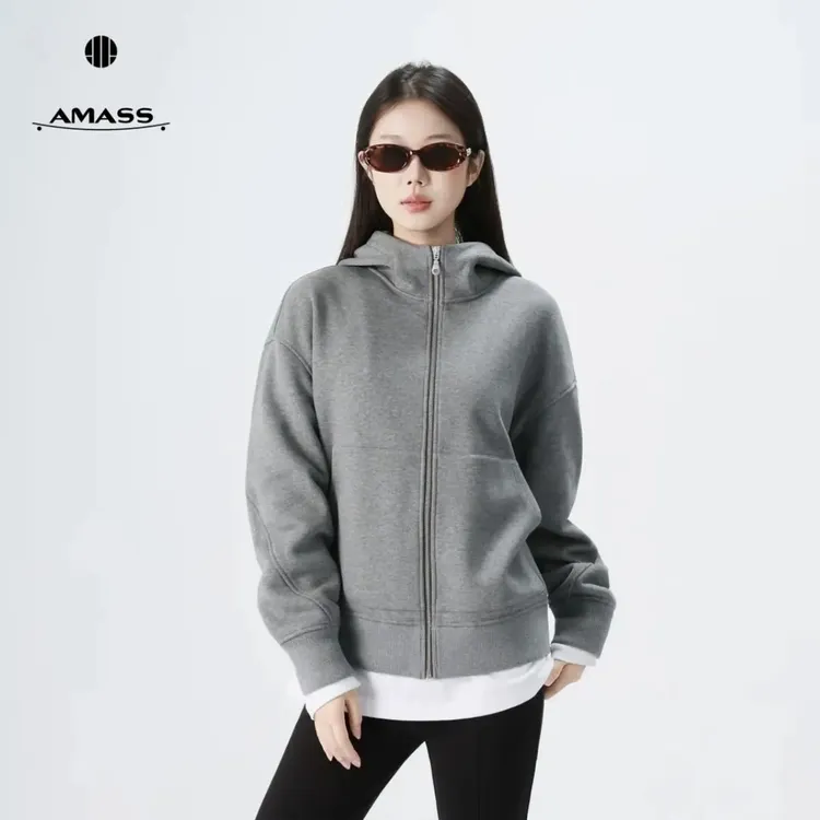 阿玛施AMASS秋冬新款高级时尚休闲百搭连帽拉链卫衣外套女5400935