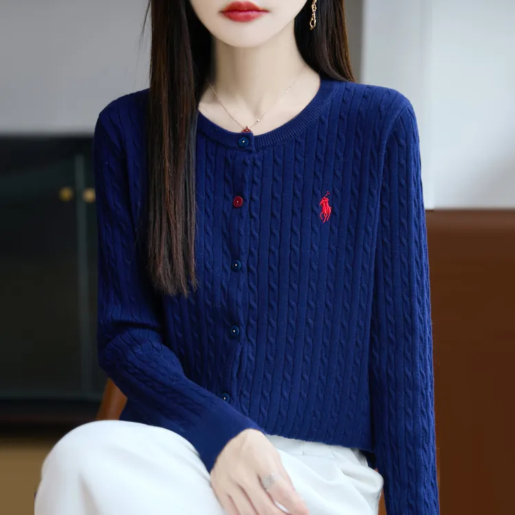 高级感扭花圆领毛衣开衫女初秋新款宽松减龄超显瘦气质薄针织外套