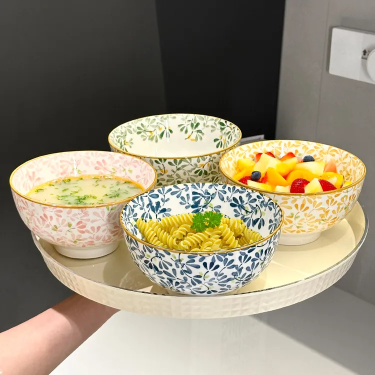 多个装 四季繁花6英寸大碗面碗喝汤家用陶瓷釉下彩日式汤碗沙拉碗