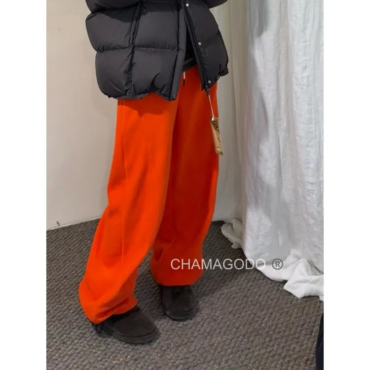 CHA MA GO DO【彩色入冬】橘色摇粒绒抽绳直筒休闲裤