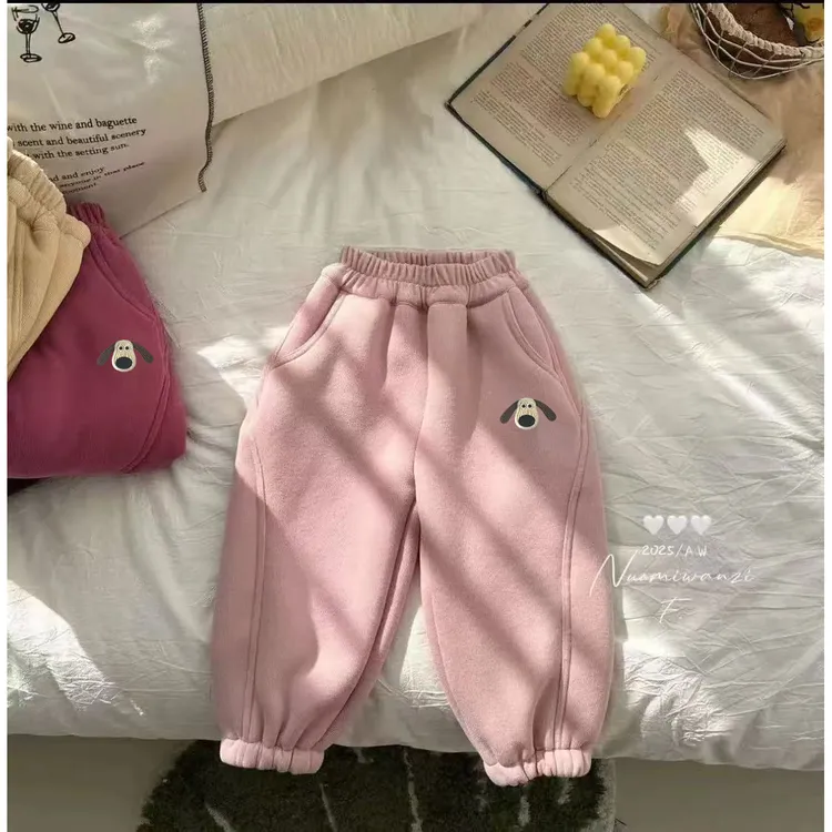 儿童裤子加绒加厚洋气休闲长裤新款百搭男女童卫裤小狗刺绣百搭裤