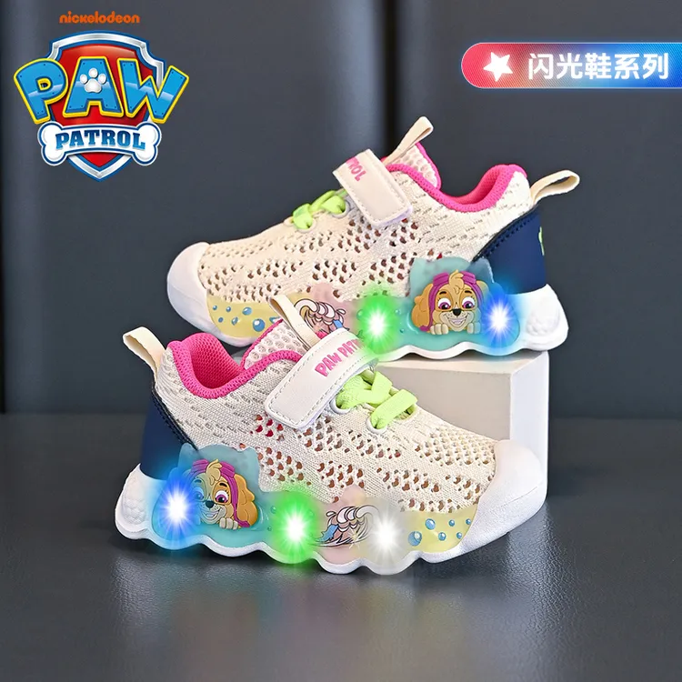 汪汪队女童鞋子2025夏季新款镂空网眼透气网面儿童运动鞋小童灯鞋