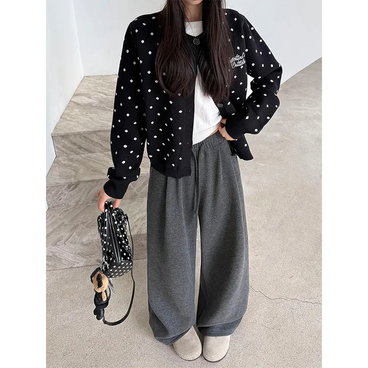 逃屿【秋冬加绒】糯米裤女保暖垂感拖地裤宽松休闲慵懒感松弛阔腿裤