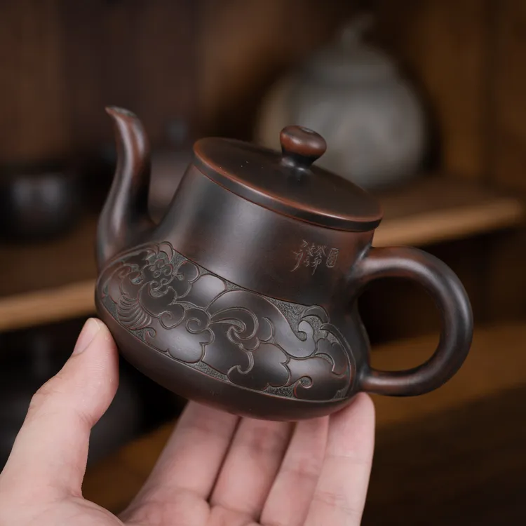 青铜龙凤壶 100/200ml 钦州坭兴陶全手工茶壶市级凌永艳作品 