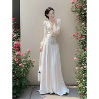 【金金专属】【运补6-8】秋季新款小香风白色V领长袖上衣半身裙套装