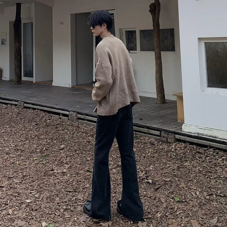 纯黑色微喇牛仔裤男款春秋高级感韩版修身窄版直筒裤子美式弯刀裤