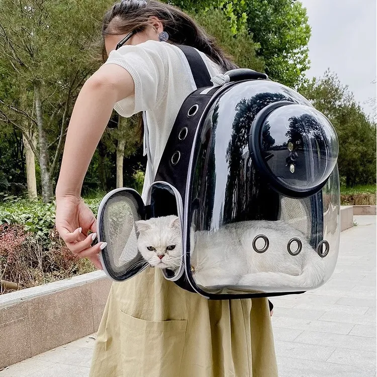 T新款一体宠物全景太空舱猫咪外出便携透明宠物包猫猫外出箱背包