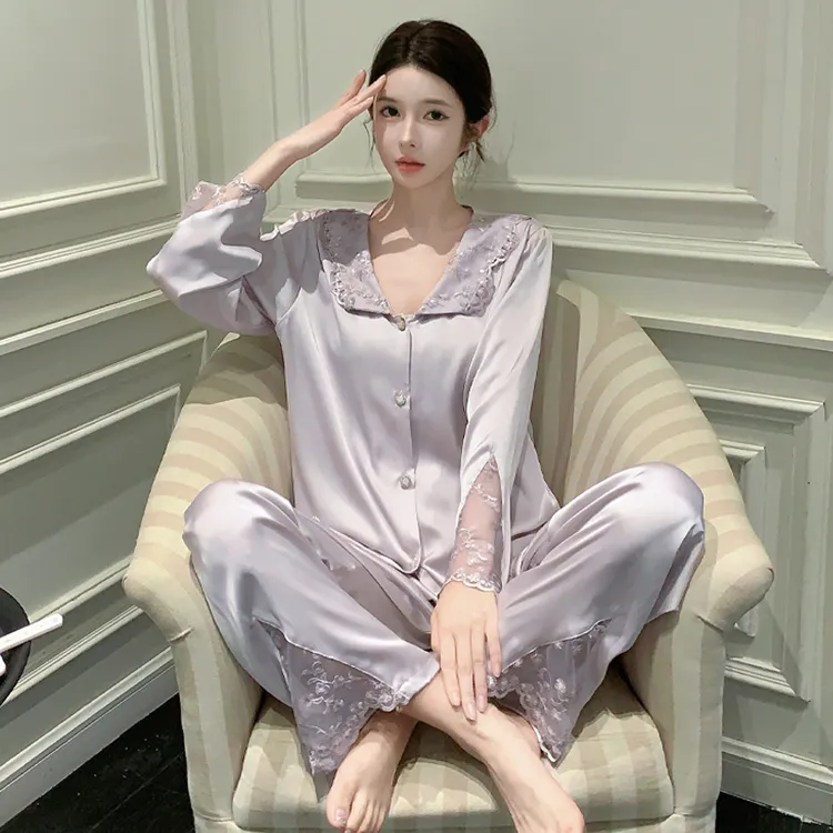 春夏新款蕾丝高级睡衣性感睡衣女款爆款2025新款长裤长袖舒适套装