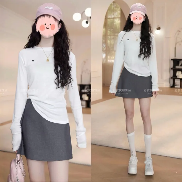 早春穿搭一整套女韩系穿搭装套装百搭休闲T恤+裙裤两件套时尚减龄