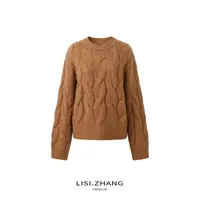LISI.ZHANG--【麻花羊毛毛衣】圆领短款宽松厚款纯色编织套头毛衣